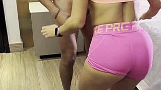 hotwife feels so aroused seducing neighbor in gym, fucking passionately before cuckold