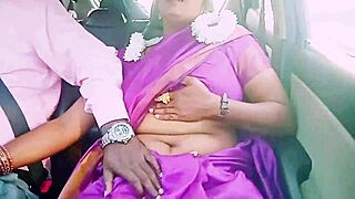 Car Journey with Indian Beautiful Saree Housewife and Car Driver Romance Talks