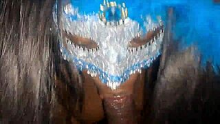 Masked Ebony Gives Blowjob And Swallows Cum