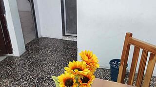 a fake student in a sexy short skirt masturbates at home with a dildo her tits look inflated 😏