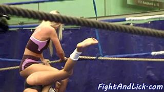 european lesbians wrestle in boxing ring