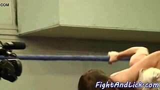 european lesbians wrestle in boxing ring