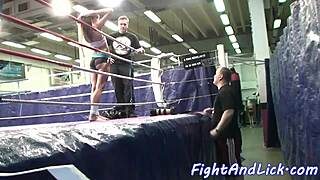 european lesbians wrestle in boxing ring