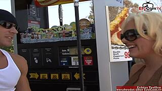 Pick up a busty blonde slut with a tattoo for a fuck and a facial