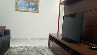 sexy tanned brazilian flashes tv tech in tiny shorts teasing