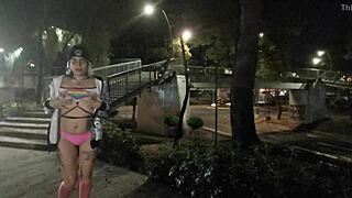 mexican babe flashes thong on outdoor public stroll