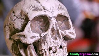 costumed couple cheats during halloween with deepthroat and licking