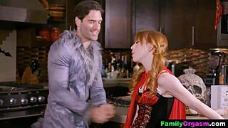 costumed couple cheats during halloween with deepthroat and licking