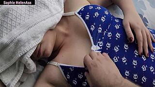 i lay on my friend's bed and he came wanting to fuck me grabbed my pussy and tits i as a good slutty friend sucked him really good