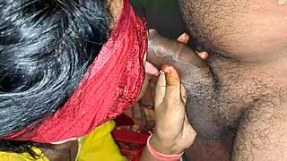 Newlywed desi beauty moans giving sloppy deep blowjob ride