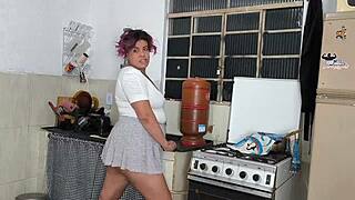 Hot lesbian friend skirt pulled aside for intense quickie pounding