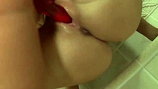 Quick shower done, now dildo fun with big ass babe?