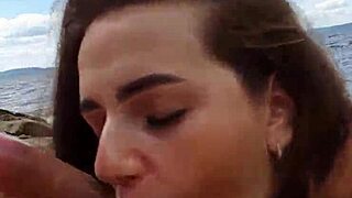 cristallgloss delivers stunning outdoor river blowjob closeup