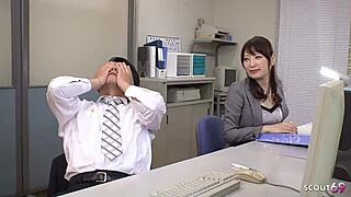japanese office babe seduces coworker into mouth cum blowjob uncensored