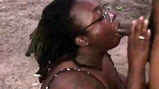 Ebony BBW Big Tits Bent Over Doggystyle Fucked by Big Black Cock in Park Cumshot