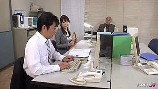 japanese office babe seduces coworker into mouth cum blowjob uncensored