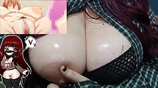 Chubby redhead MILF oils huge natural tits on BWC dildo