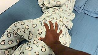 hot asian housewife tempts lover with open-door porn tease