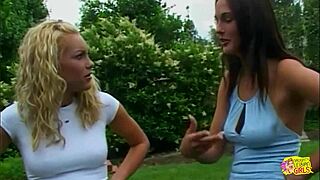 Big nipples harden intensely as lesbian babe pinches licks to wild orgasm outdoors