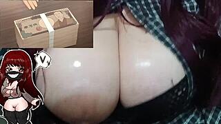 Chubby redhead MILF oils huge natural tits on BWC dildo