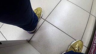 gorgeous russian ass spied under skirt in pantyhose shoe store