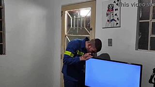 naughty electrician barebacks busty wife after service pounding her tight ass