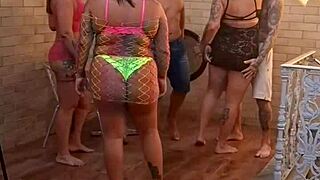 Motel orgy explodes with double penetration cumshots!