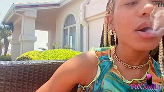 oh fuck... jenna foxx smokin' while rubbin' her big clit pussy outdoors