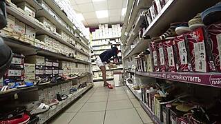gorgeous russian ass spied under skirt in pantyhose shoe store
