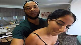 Slutty latin neighbor dances teasing in lingerie then submits to monster cock pounding home alone