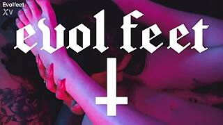 Latina lesbian foot lovers lick toes suck feet then strap on fuck wet pussies and big tits