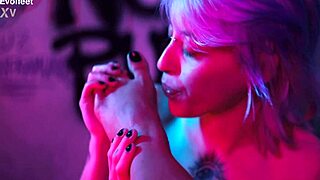 Latina lesbian foot lovers lick toes suck feet then strap on fuck wet pussies and big tits