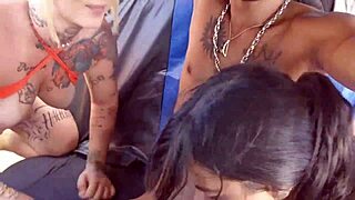 Interracial group of latina amateurs go wild in public 3some frenzy