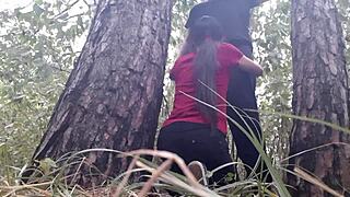 we hid under tree for hot lesbian pussy licking orgasm in forest rain!