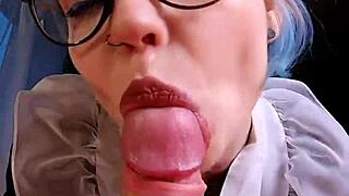 Neon-haired glasses doll masters anal creampie lesson