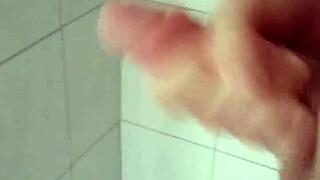 Intense bisexual bathroom masturbation cumshot explosion