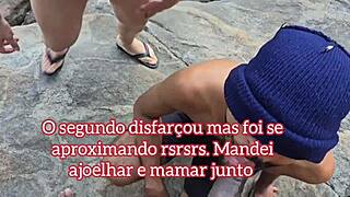 Two muscular beach babes take huge cocks at once