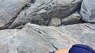 Two muscular beach babes take huge cocks at once