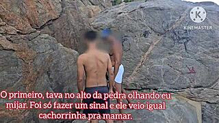 Two muscular beach babes take huge cocks at once