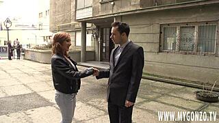 girl tricked bent over for hardcore anal by agent and friend