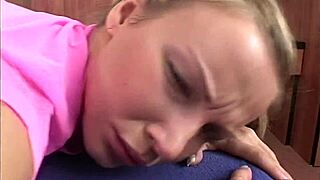 blonde alisson keeps pink titty top on while getting fucked doggystyle and facialed