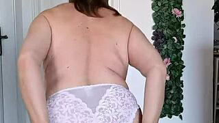 Busty Granny Dances Seductively in Sexy Lingerie Tease 