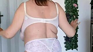 Busty Granny Dances Seductively in Sexy Lingerie Tease 