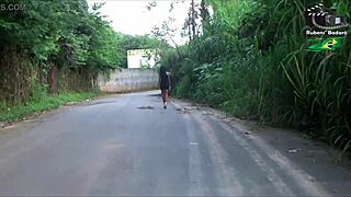 Sensual Ebony Latina Teen Bathes Outdoor Showing Big Ass and Tits