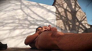 Satisfying Outdoor Masturbation of Muscular Man's Huge Cock and Feet Closeup!