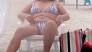 Oh fuck, flashing on the beach then massive cumshot drenches my hairy pussy!