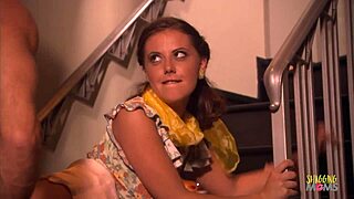 Brunette's Soaked Pussy Hammered Hard by Husband's Huge Cock on Staircase