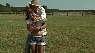 farm girl bends over taking thick cock deep in her tight ass outdoors