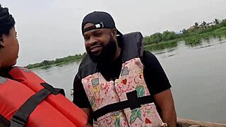 Sexy ebony babe takes big cock across the river! 🔥🍑