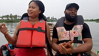 Sexy ebony babe takes big cock across the river! 🔥🍑